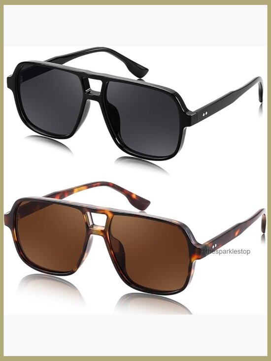 Retro Square Aviator Sunglasses Unisex Plastic Frame UV400 main image 7